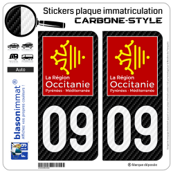 2 Stickers plaque immatriculation Auto 09 Occitanie - LT Carbone-Style