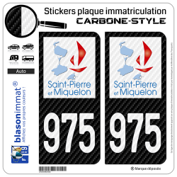 2 Stickers plaque immatriculation Auto 975-H Saint-Pierre et Miquelon - COM Carbone-Style