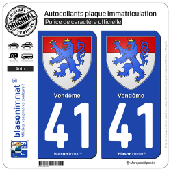 2 Autocollants plaque immatriculation Auto 41 Vendôme - Armoiries