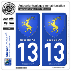 2 Autocollants plaque immatriculation Auto 13 Bouc-Bel-Air - Armoiries