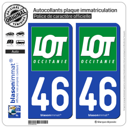 2 Autocollants plaque immatriculation 46 Lot - Département II