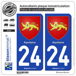 2 Autocollants plaque immatriculation Auto 24 Aquitaine - Armoiries