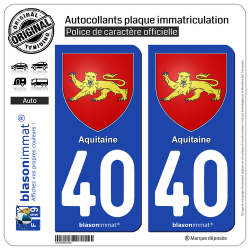 2 Autocollants plaque immatriculation Auto 40 Aquitaine - Armoiries