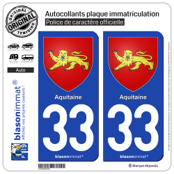 2 Autocollants plaque immatriculation Auto 33 Aquitaine - Armoiries