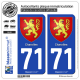 2 Autocollants plaque immatriculation Auto 71 Charolles - Armoiries