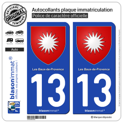 2 Autocollants plaque immatriculation Auto 13 Les Baux-de-Provence - Armoiries