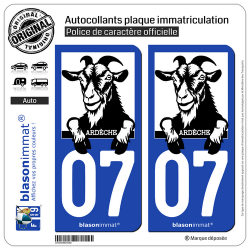 2 Autocollants plaque immatriculation Auto 07 Ardèche - Authentique II