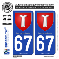 2 Autocollants plaque immatriculation Auto 67 Dinsheim-sur-Bruche - Armoiries