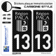 2 Stickers plaque immatriculation Auto 13 PACA - White Carbone-Style