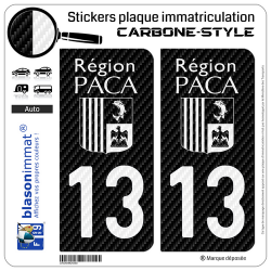 2 Stickers plaque immatriculation Auto 13 PACA - White Carbone-Style