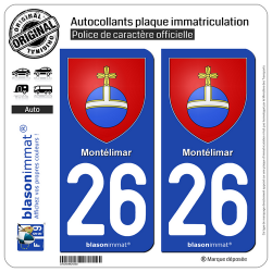2 Autocollants plaque immatriculation Auto 26 Montélimar - Armoiries