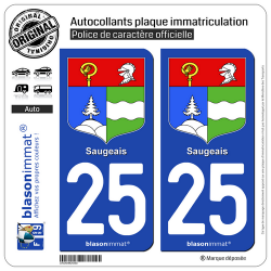 2 Autocollants plaque immatriculation Auto 25 Saugeais - Armoiries