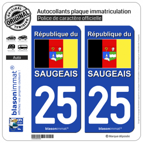 2 Autocollants plaque immatriculation Auto 25 Saugeais - Drapeau