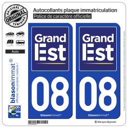 2 Autocollants plaque immatriculation Auto 08 Grand Est - Région