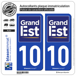 2 Autocollants plaque immatriculation Auto 10 Grand-Est - Région