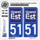 2 Autocollants plaque immatriculation Auto 51 Grand-Est - Région