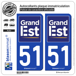 2 Autocollants plaque immatriculation Auto 51 Grand Est - Région
