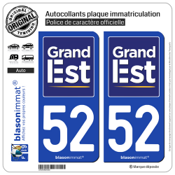 2 Autocollants plaque immatriculation Auto 52 Grand Est - Région