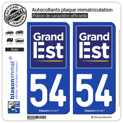 2 Autocollants plaque immatriculation Auto 54 Grand Est - Région