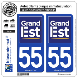 2 Autocollants plaque immatriculation Auto 55 Grand Est - Région