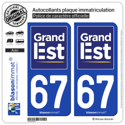 2 Autocollants plaque immatriculation Auto 67 Grand-Est - Région