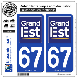 2 Autocollants plaque immatriculation Auto 67 Grand Est - Région