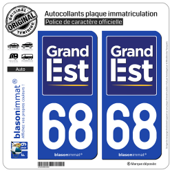 2 Autocollants plaque immatriculation Auto 68 Grand Est - Région