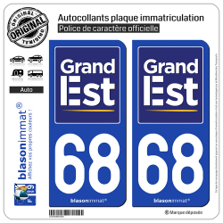 2 Autocollants plaque immatriculation Auto 68 Grand-Est - Région