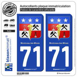 2 Autocollants plaque immatriculation Auto 71 Montceau-les-Mines - Armoiries