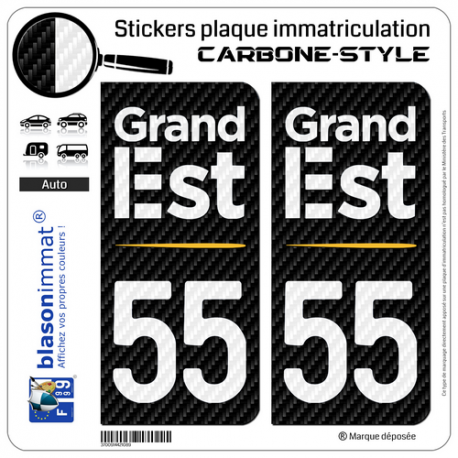 Autocollant plaque immatriculation 55 Grand Est - Région Carbone-Style