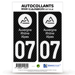 2 Autocollants plaque immatriculation Auto 07 Auvergne-Rhône-Alpes - LT Carbone-Style