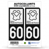 2 Stickers plaque immatriculation Auto 60 Hauts-de-France - LT bi-ton Carbone-Style