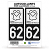 2 Stickers plaque immatriculation Auto 62 Hauts-de-France - LT bi-ton Carbone-Style
