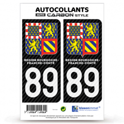 2 Stickers plaque immatriculation Auto 89 Bourgogne-Franche-Comté - LT II Carbone-Style