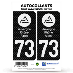 2 Autocollants plaque immatriculation Auto 73 Auvergne-Rhône-Alpes - LT Carbone-Style