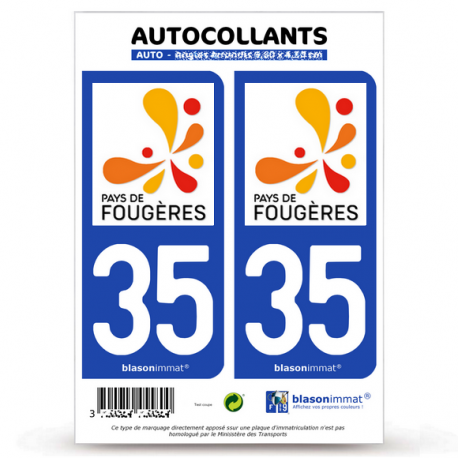 2 Autocollants plaque immatriculation Auto 35 Fougères - Pays
