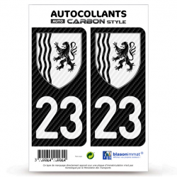2 Stickers plaque immatriculation Auto 23 Nouvelle-Aquitaine - LT bi-ton Carbone-Style