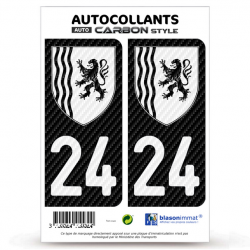 2 Stickers plaque immatriculation Auto 24 Nouvelle-Aquitaine - LT bi-ton Carbone-Style