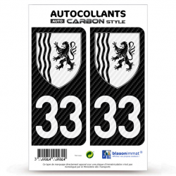 2 Stickers plaque immatriculation Auto 33 Nouvelle-Aquitaine - LT bi-ton Carbone-Style