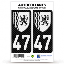 2 Stickers plaque immatriculation Auto 47 Nouvelle-Aquitaine - LT bi-ton Carbone-Style