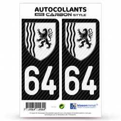 2 Stickers plaque immatriculation Auto 64 Nouvelle-Aquitaine - LT bi-ton Carbone-Style