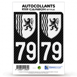 2 Stickers plaque immatriculation Auto 79 Nouvelle-Aquitaine - LT bi-ton Carbone-Style