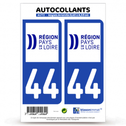 2 Autocollants plaque immatriculation Auto 44 Pays de la Loire - LogoType II