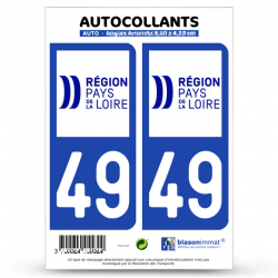 2 Autocollants plaque immatriculation Auto 49 Pays de la Loire - LogoType II