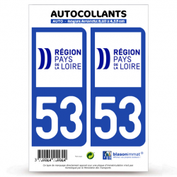 2 Autocollants plaque immatriculation Auto 53 Pays de la Loire - LogoType II