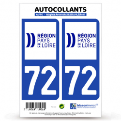 2 Autocollants plaque immatriculation Auto 72 Pays de la Loire - LogoType II