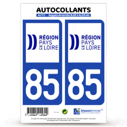 2 Autocollants plaque immatriculation Auto 85 Pays de la Loire - LogoType II