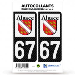 2 Stickers plaque immatriculation Auto 67 Alsace - LT Carbone-Style