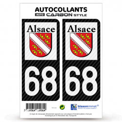 2 Stickers plaque immatriculation Auto 68 Alsace - LT Carbone-Style