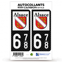 2 Stickers plaque immatriculation Auto 678 Alsace - LT Carbone-Style